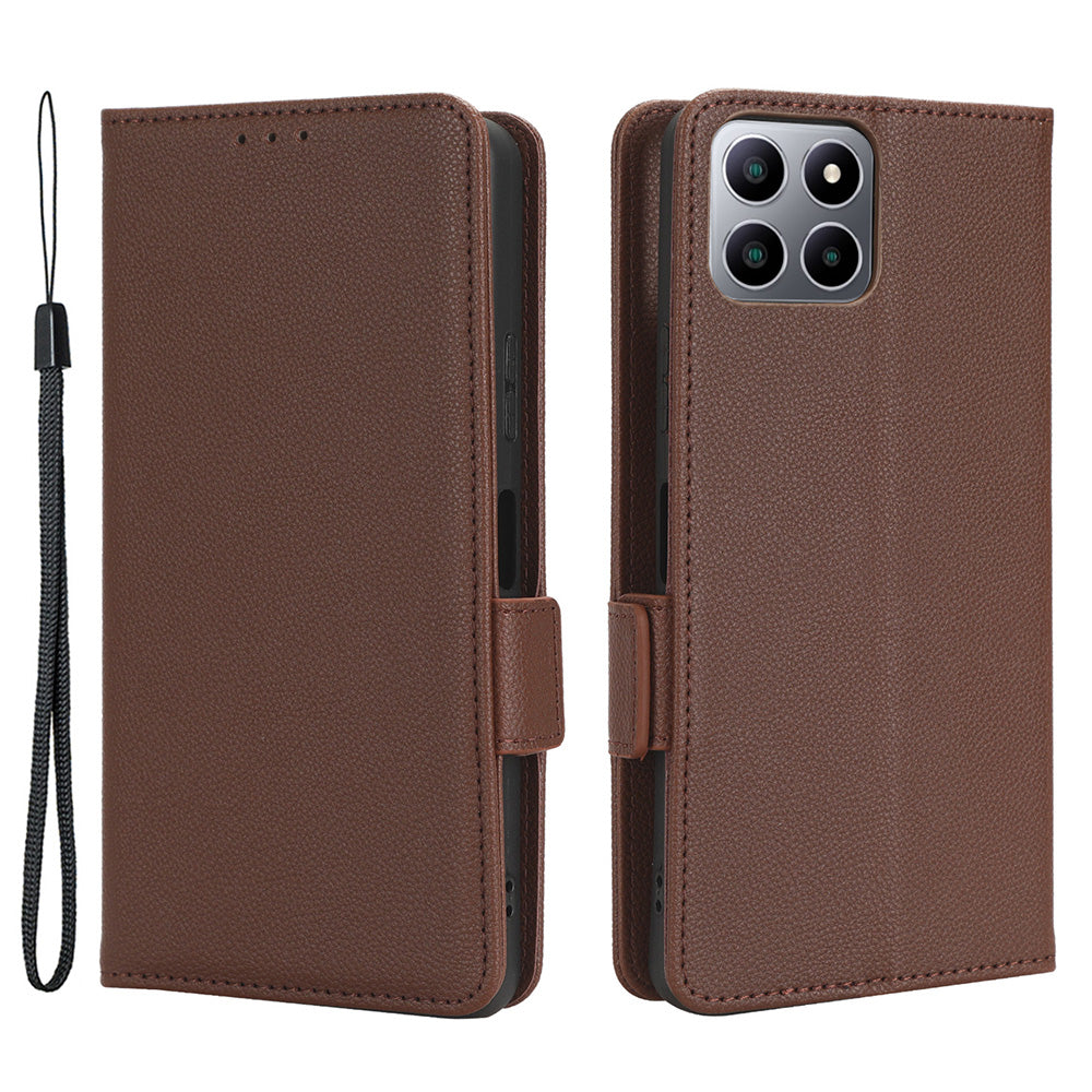 For Boost Mobile Celero 5G+ PU Leather Wallet Litchi Texture Protective Case Stand Phone Cover with Strap