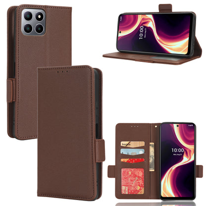 For Boost Mobile Celero 5G+ PU Leather Wallet Litchi Texture Protective Case Stand Phone Cover with Strap