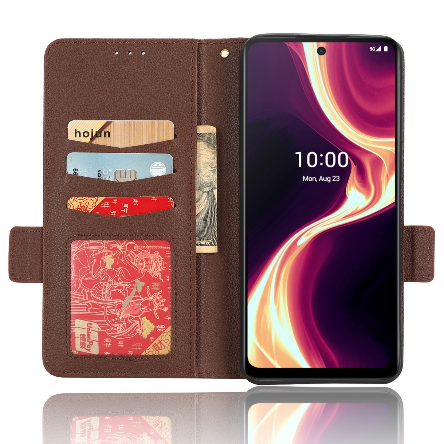 For Boost Mobile Celero 5G+ PU Leather Wallet Litchi Texture Protective Case Stand Phone Cover with Strap