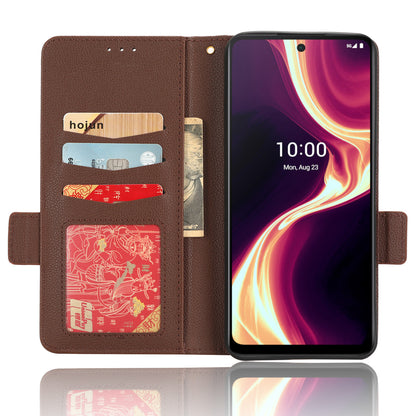 For Boost Mobile Celero 5G+ PU Leather Wallet Litchi Texture Protective Case Stand Phone Cover with Strap