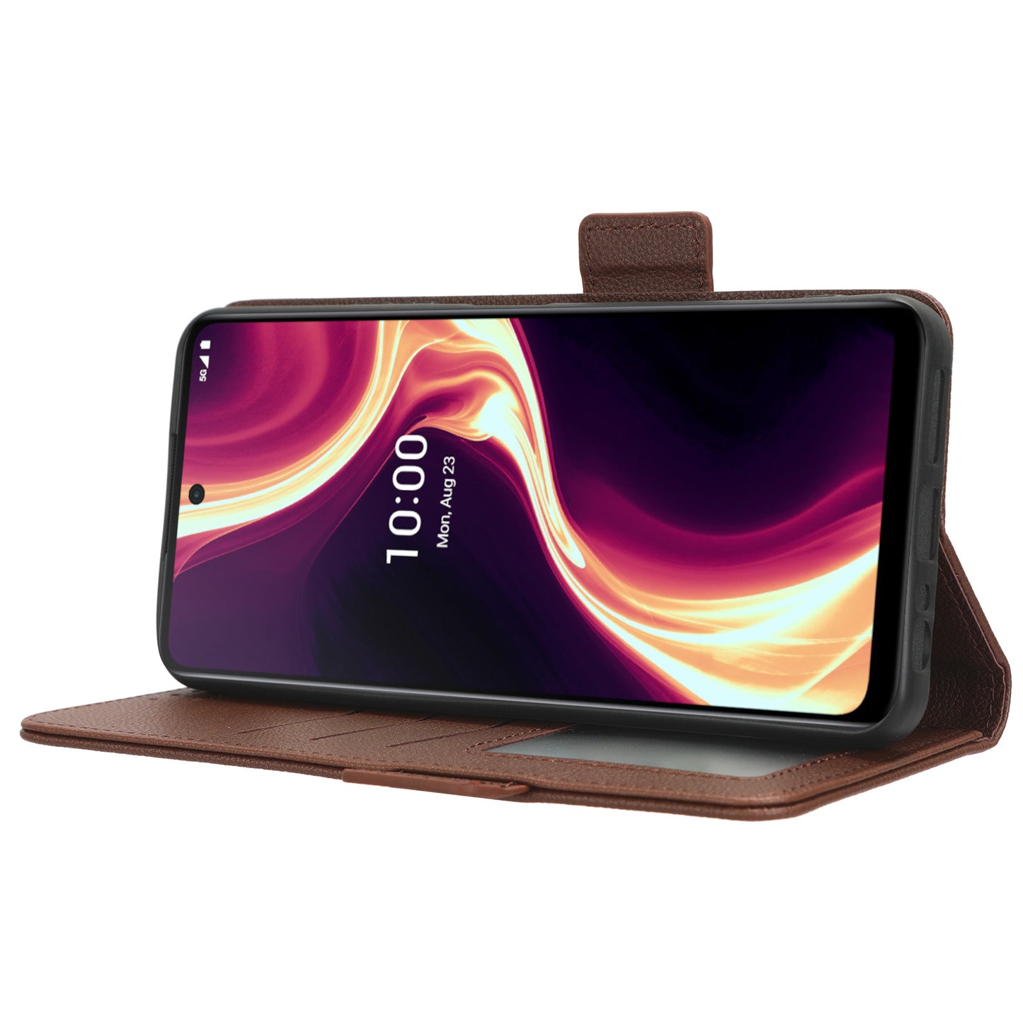 For Boost Mobile Celero 5G+ PU Leather Wallet Litchi Texture Protective Case Stand Phone Cover with Strap