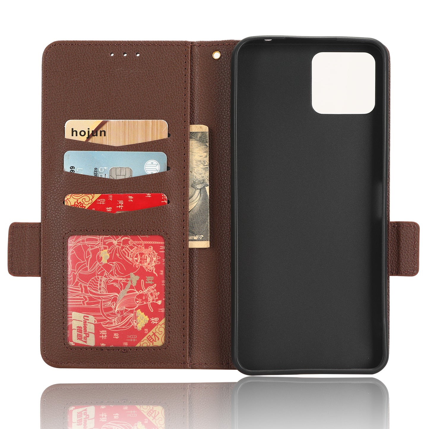 For Boost Mobile Celero 5G+ PU Leather Wallet Litchi Texture Protective Case Stand Phone Cover with Strap