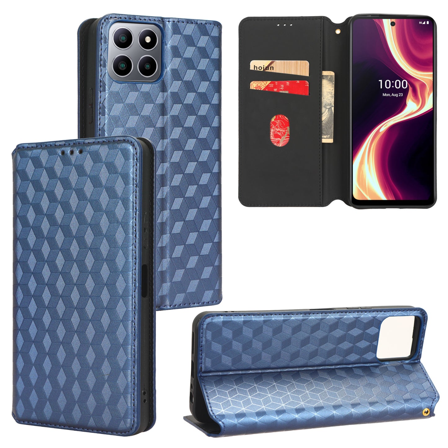 For Boost Mobile Celero 5G+ Phone Leather Case Rhombus Imprinted Cover with Stand Wallet