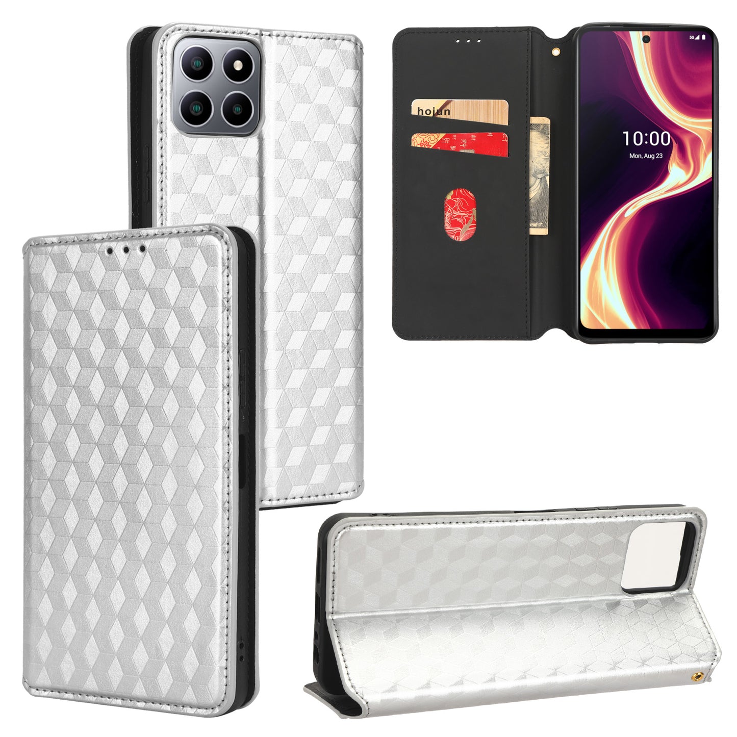 For Boost Mobile Celero 5G+ Phone Leather Case Rhombus Imprinted Cover with Stand Wallet