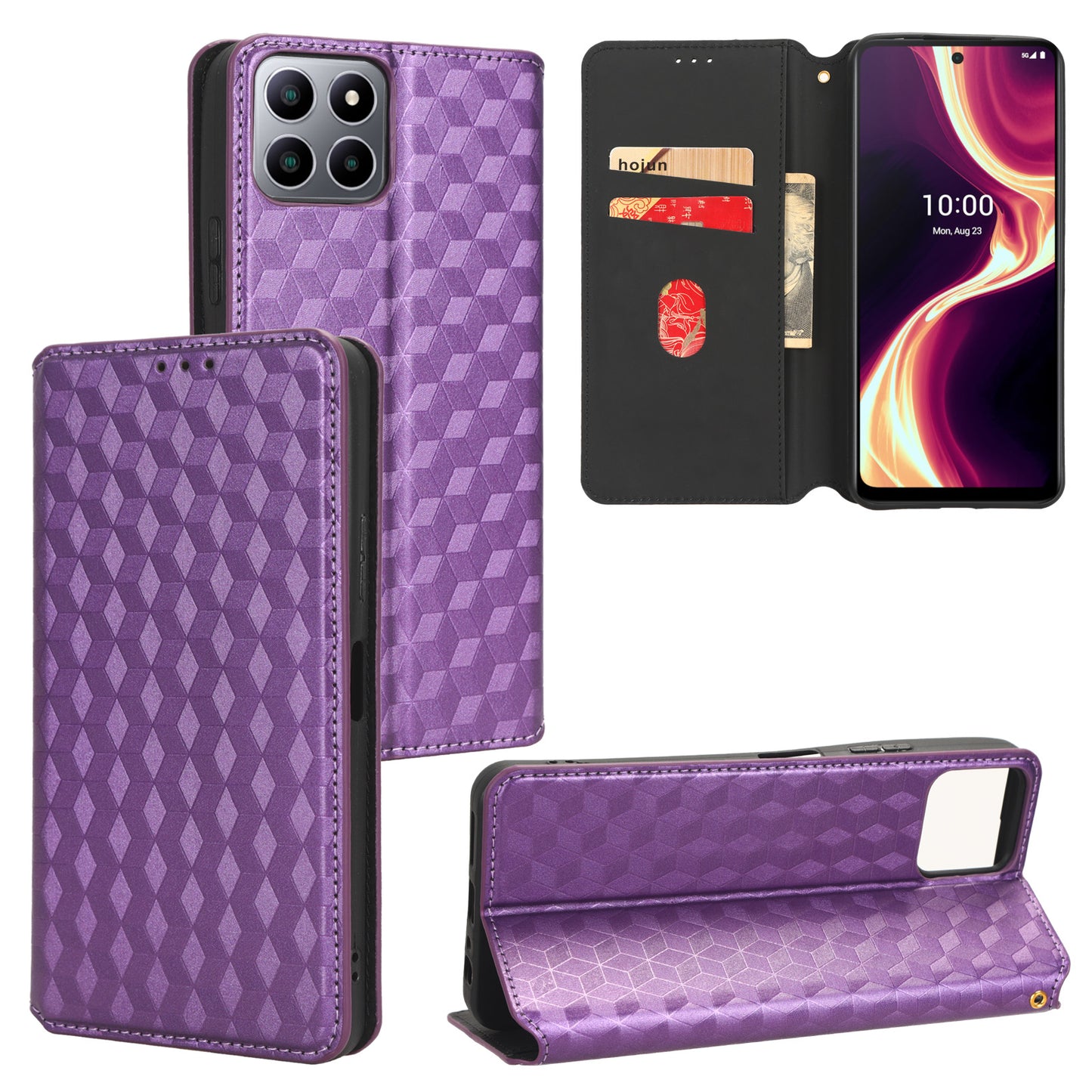 For Boost Mobile Celero 5G+ Phone Leather Case Rhombus Imprinted Cover with Stand Wallet