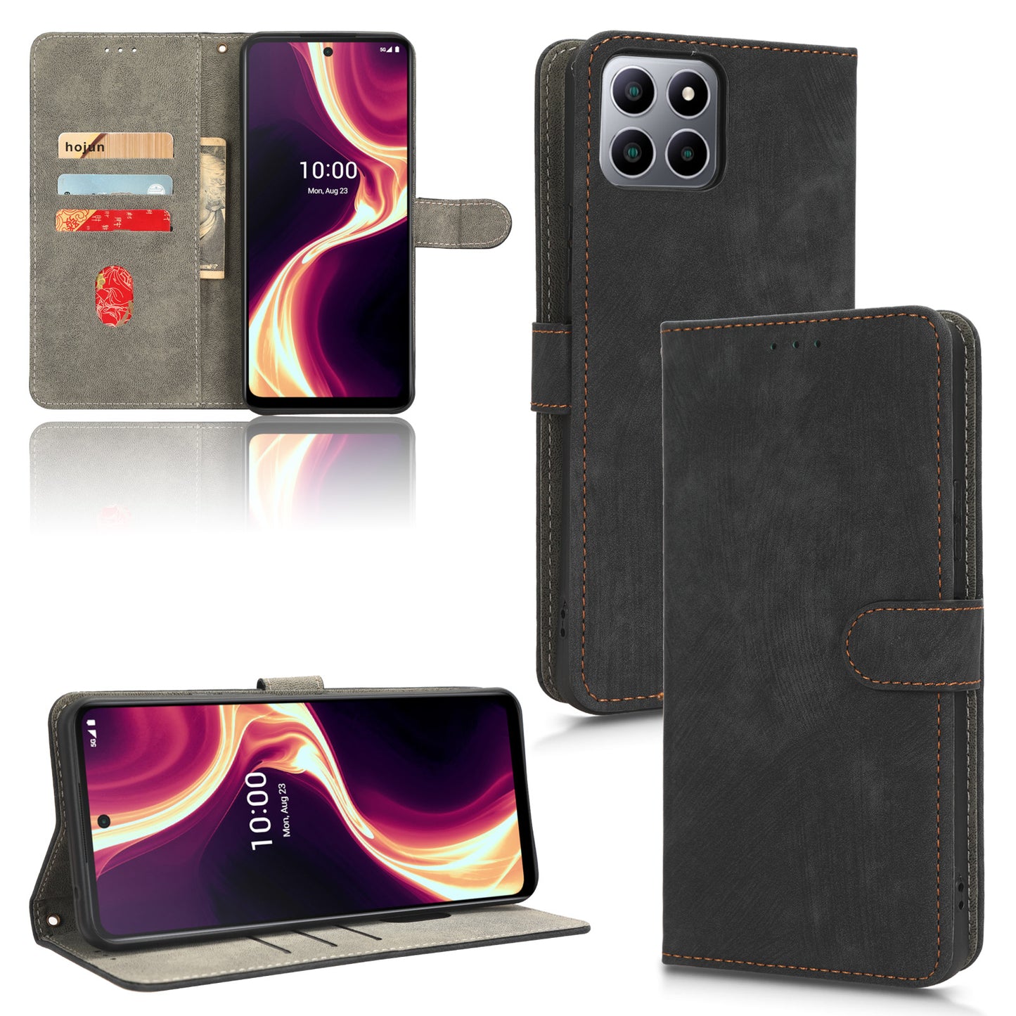 For Boost Mobile Celero 5G+ RFID Blocking Leather Case Wallet Stand Phone Cover with Strap