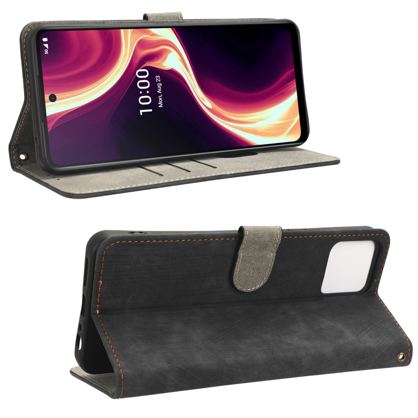 For Boost Mobile Celero 5G+ RFID Blocking Leather Case Wallet Stand Phone Cover with Strap