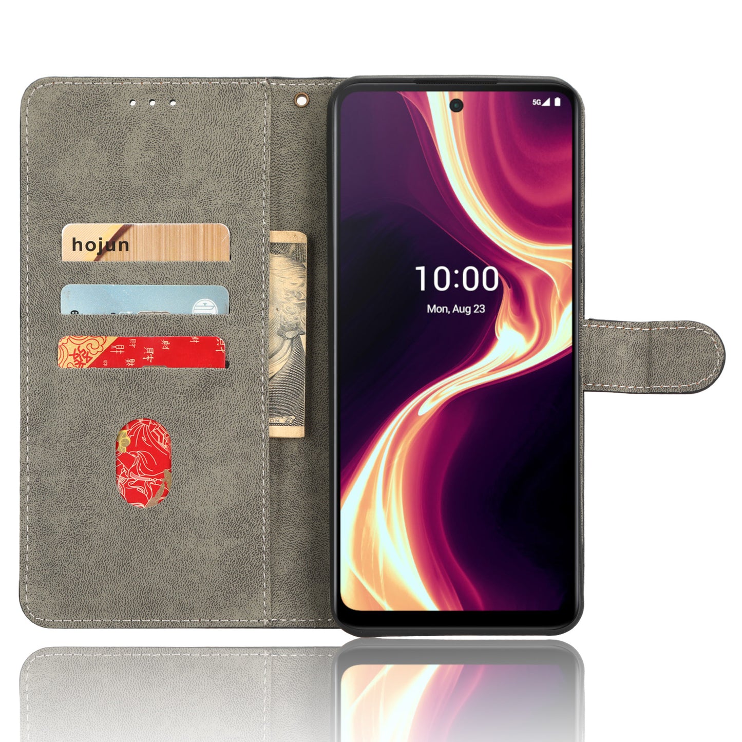 For Boost Mobile Celero 5G+ RFID Blocking Leather Case Wallet Stand Phone Cover with Strap