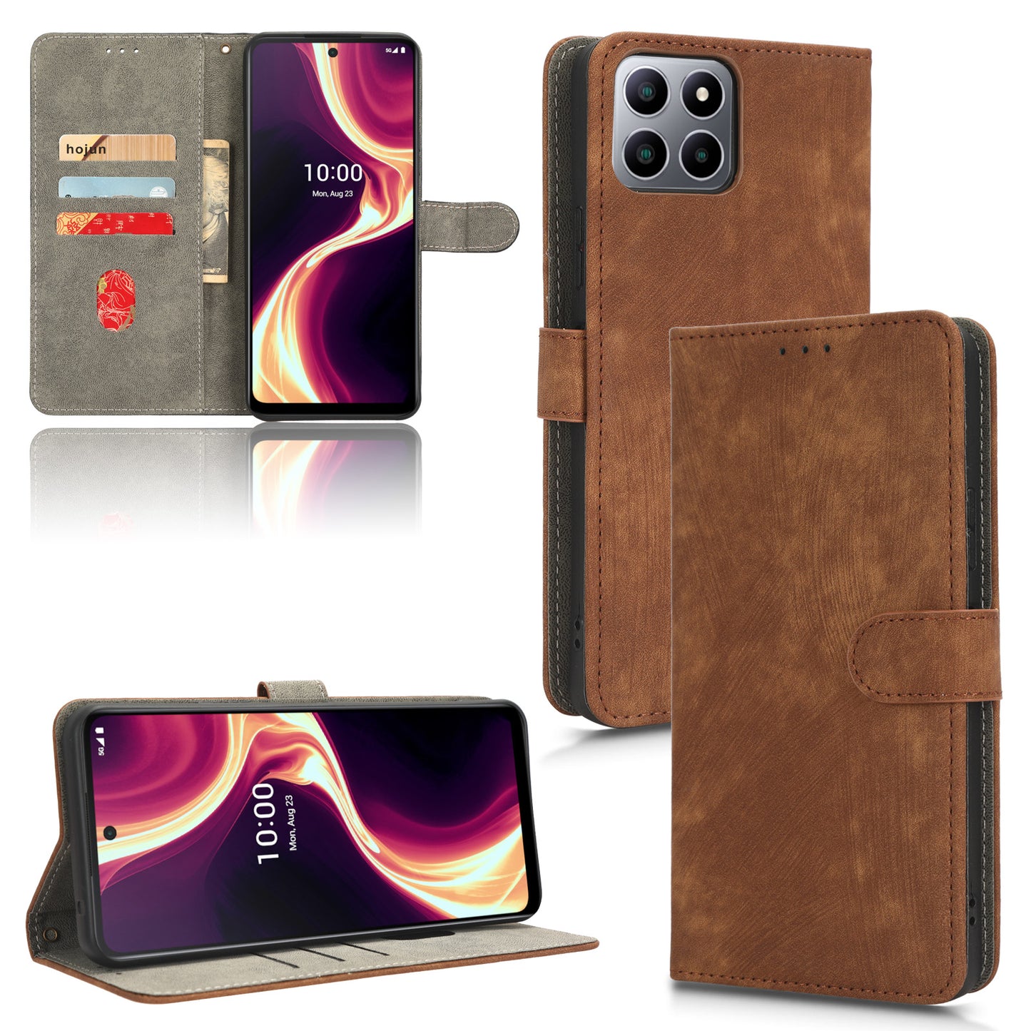 For Boost Mobile Celero 5G+ RFID Blocking Leather Case Wallet Stand Phone Cover with Strap