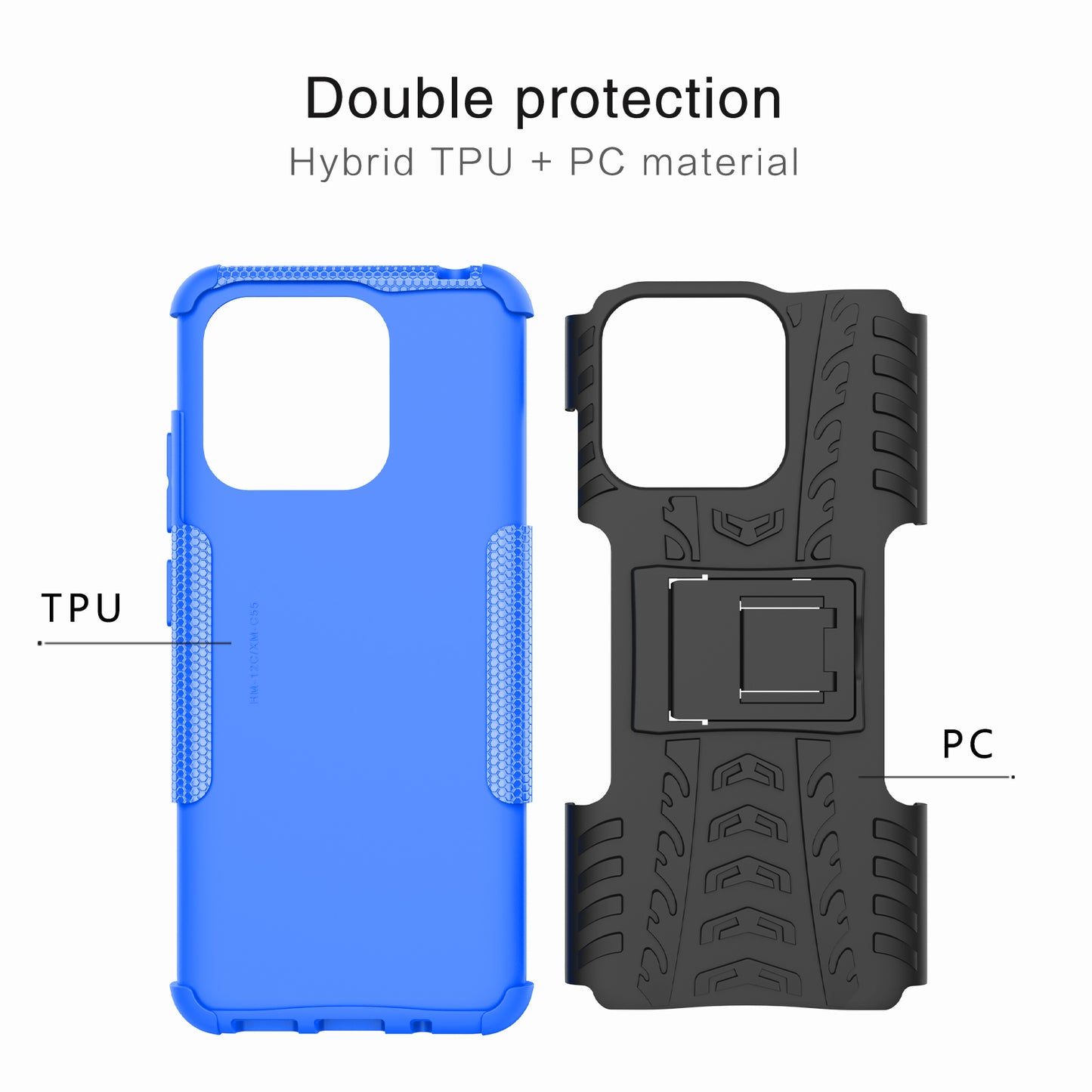 For Xiaomi Redmi 12C 4G / Poco C55 4G Tyre Pattern Kickstand Phone Case PC+TPU Shockproof Phone Cover