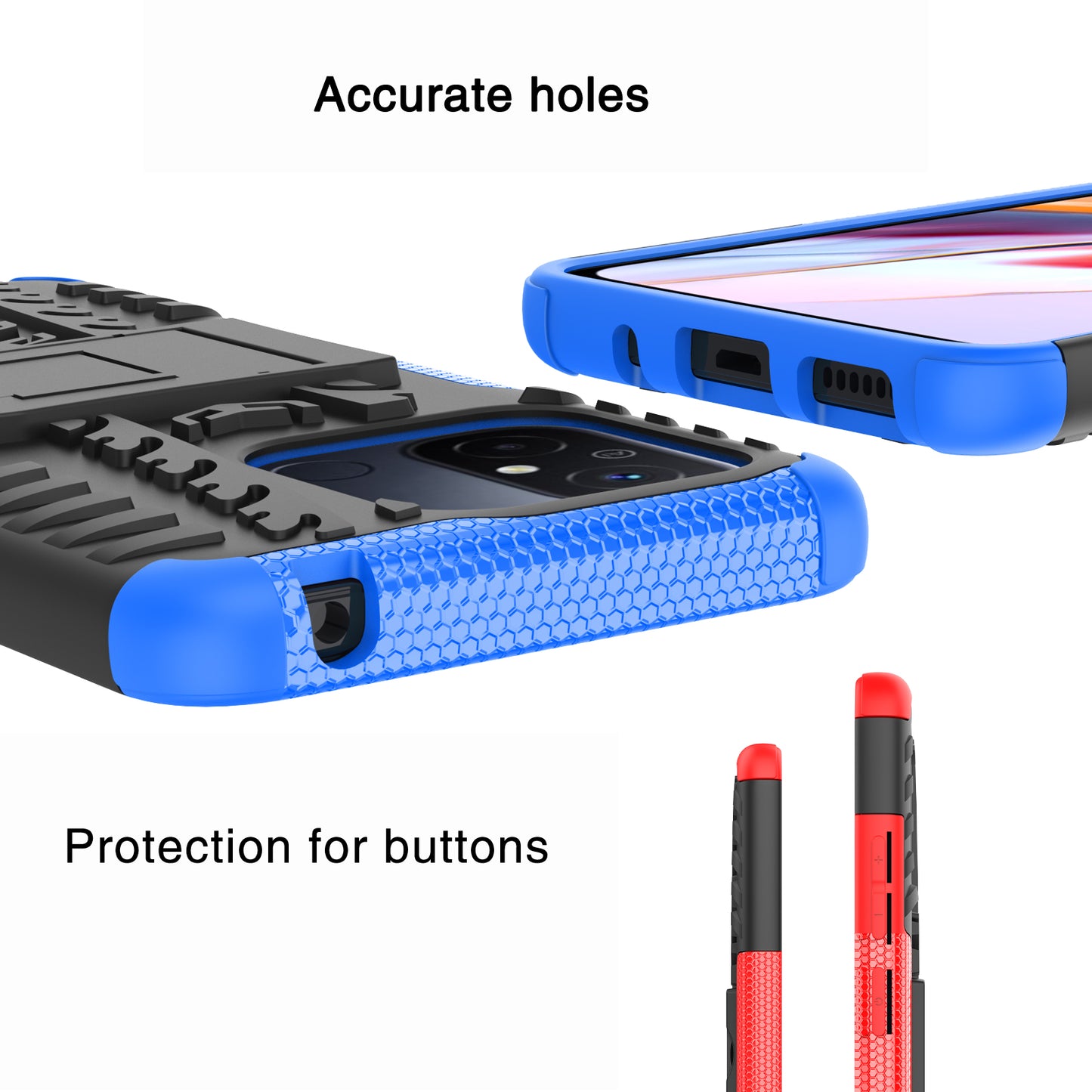 For Xiaomi Redmi 12C 4G / Poco C55 4G Tyre Pattern Kickstand Phone Case PC+TPU Shockproof Phone Cover