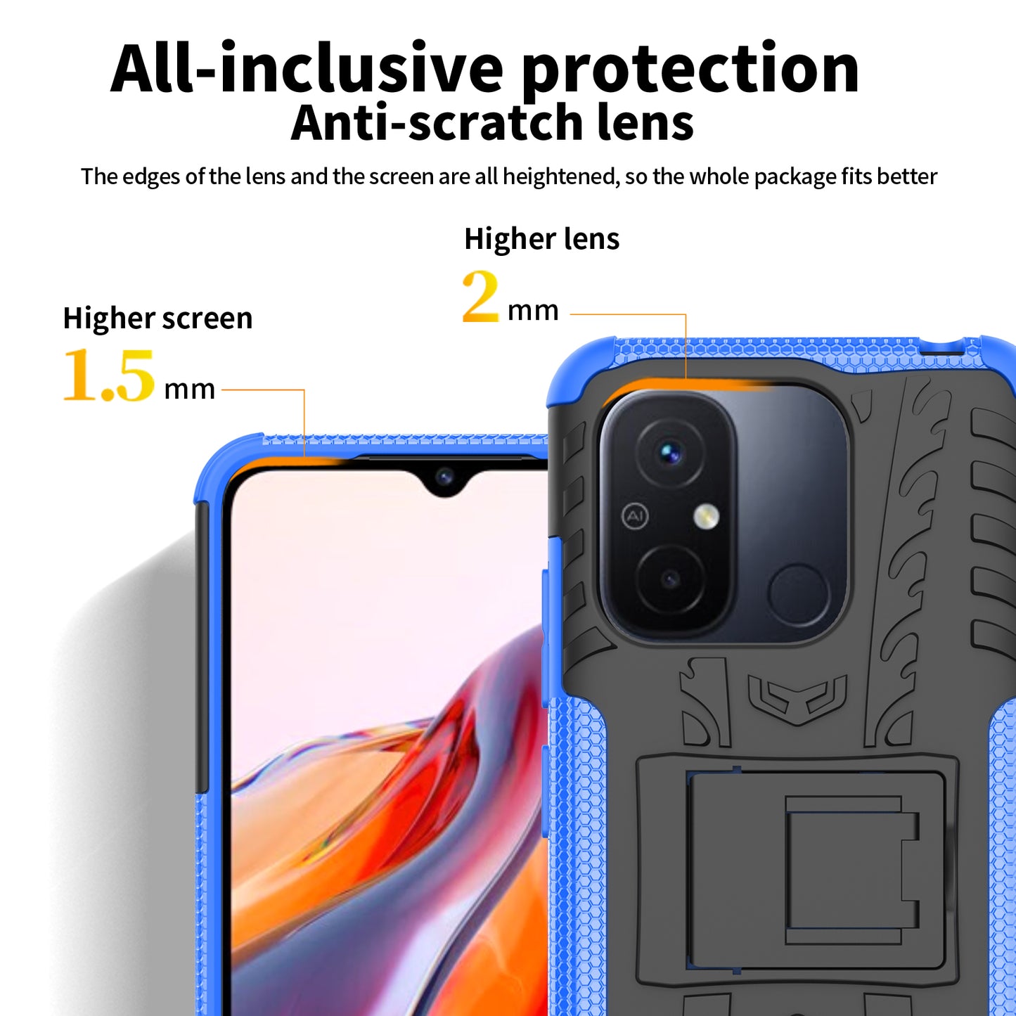 For Xiaomi Redmi 12C 4G / Poco C55 4G Tyre Pattern Kickstand Phone Case PC+TPU Shockproof Phone Cover