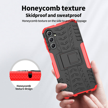 For Samsung Galaxy A24 4G PC+TPU Back Cover Tyre Pattern Kickstand Protective Phone Case