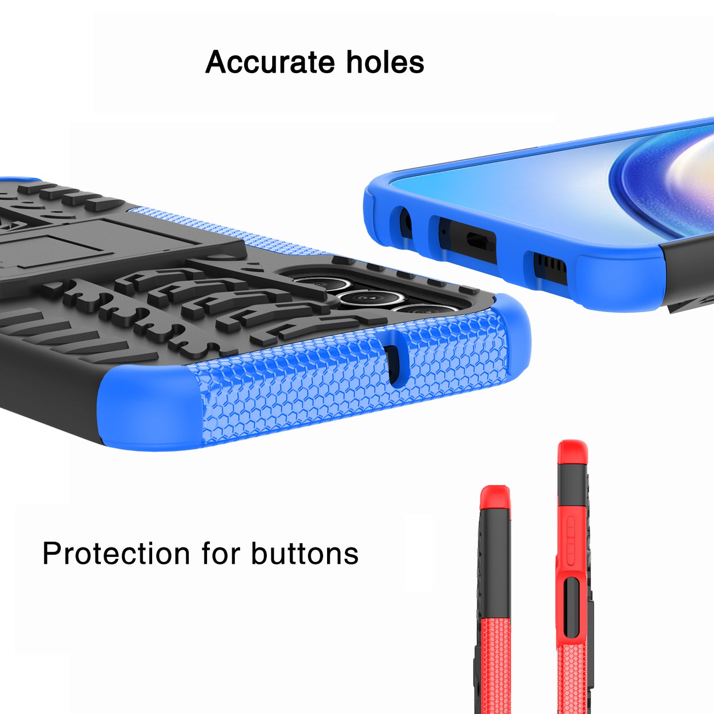 For Samsung Galaxy A24 4G PC+TPU Back Cover Tyre Pattern Kickstand Protective Phone Case