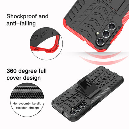 For Samsung Galaxy A24 4G PC+TPU Back Cover Tyre Pattern Kickstand Protective Phone Case