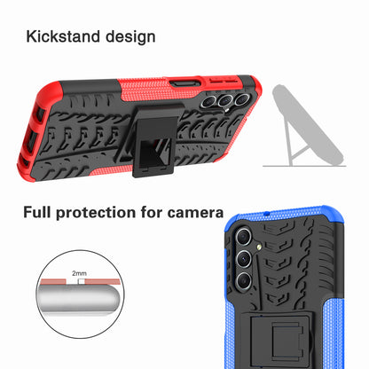For Samsung Galaxy A24 4G PC+TPU Back Cover Tyre Pattern Kickstand Protective Phone Case