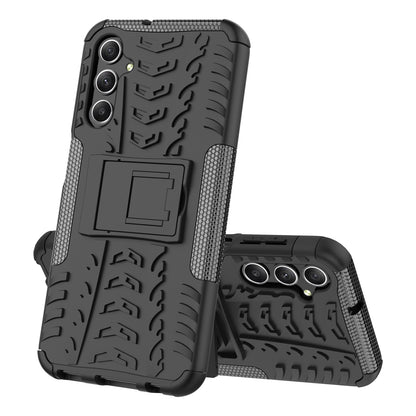 For Samsung Galaxy A24 4G PC+TPU Back Cover Tyre Pattern Kickstand Protective Phone Case