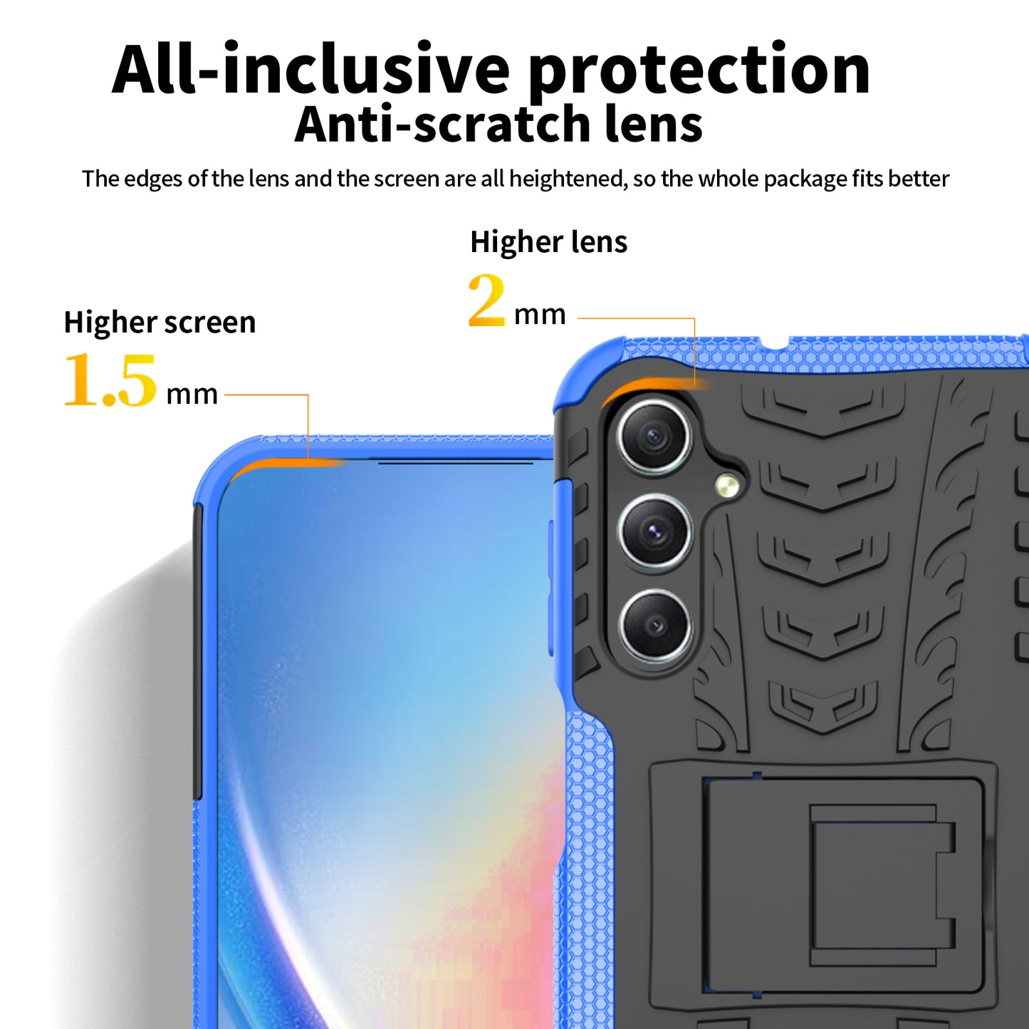 For Samsung Galaxy A24 4G PC+TPU Back Cover Tyre Pattern Kickstand Protective Phone Case