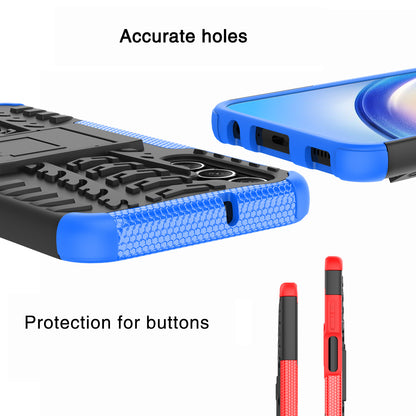 For Samsung Galaxy A24 4G PC+TPU Back Cover Tyre Pattern Kickstand Protective Phone Case