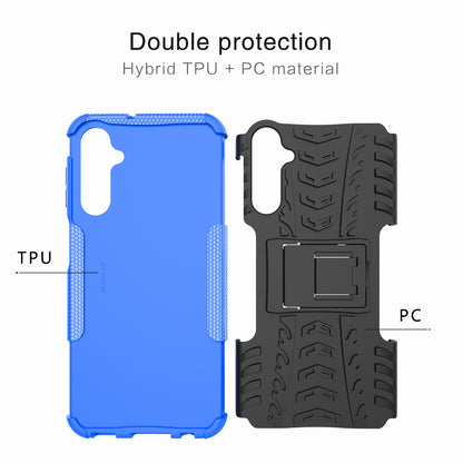 For Samsung Galaxy A24 4G PC+TPU Back Cover Tyre Pattern Kickstand Protective Phone Case