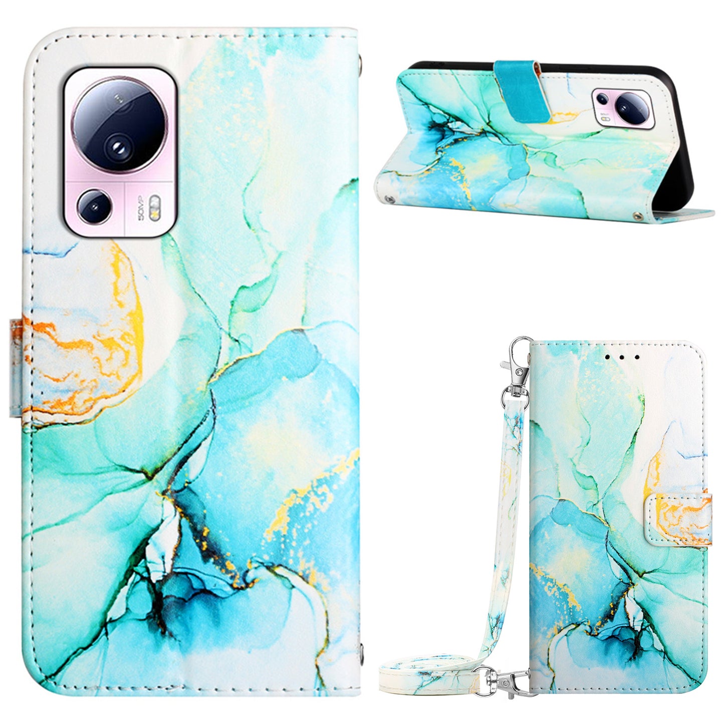 YB Pattern Printing Leather Series-6 Leather Case for Xiaomi 13 Lite / Civi 2 5G Marble Pattern Wallet Stand Anti-drop Cover