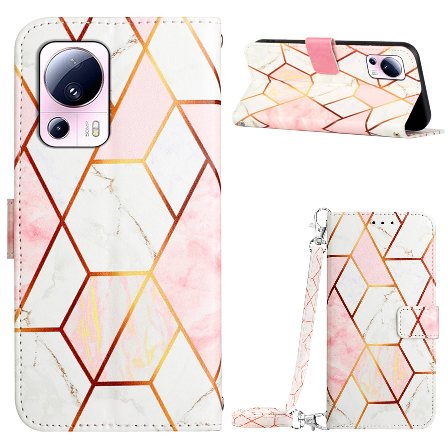 YB Pattern Printing Leather Series-6 Leather Case for Xiaomi 13 Lite / Civi 2 5G Marble Pattern Wallet Stand Anti-drop Cover