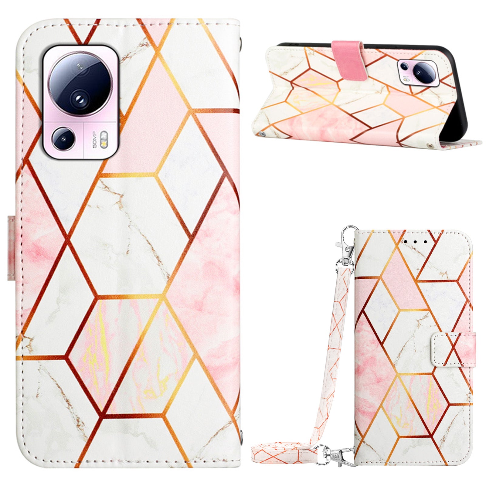 YB Pattern Printing Leather Series-6 Leather Case for Xiaomi 13 Lite / Civi 2 5G Marble Pattern Wallet Stand Anti-drop Cover