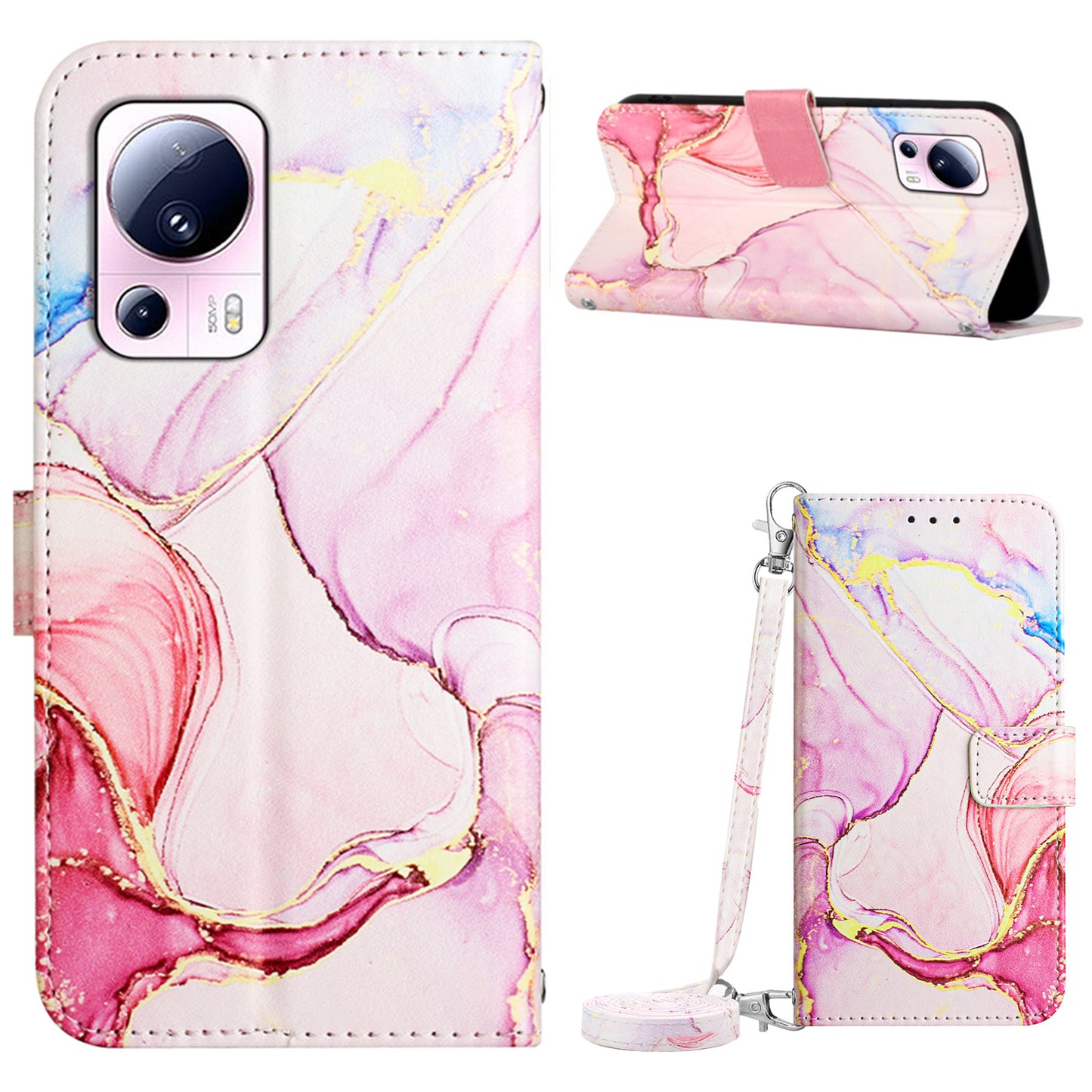 YB Pattern Printing Leather Series-6 Leather Case for Xiaomi 13 Lite / Civi 2 5G Marble Pattern Wallet Stand Anti-drop Cover
