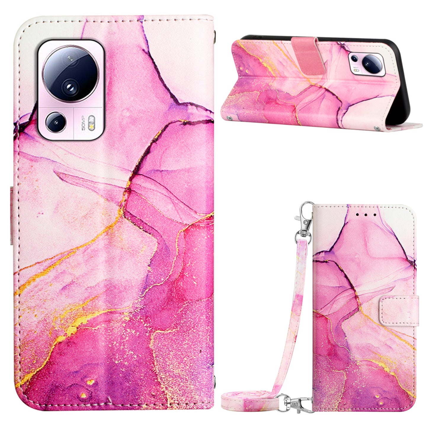 YB Pattern Printing Leather Series-6 Leather Case for Xiaomi 13 Lite / Civi 2 5G Marble Pattern Wallet Stand Anti-drop Cover