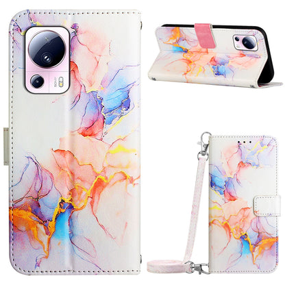 YB Pattern Printing Leather Series-6 Leather Case for Xiaomi 13 Lite / Civi 2 5G Marble Pattern Wallet Stand Anti-drop Cover