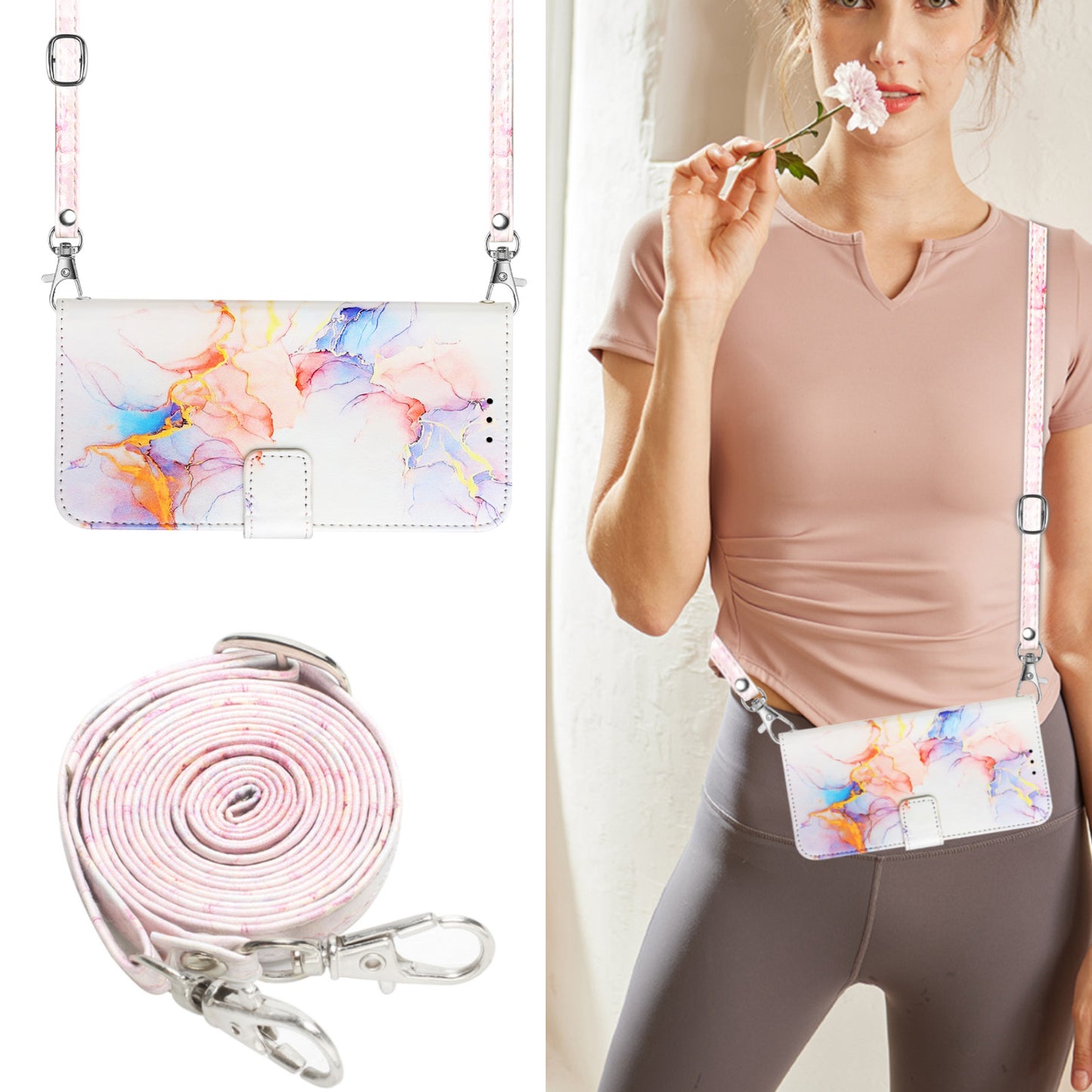 YB Pattern Printing Leather Series-6 Leather Case for Xiaomi 13 Lite / Civi 2 5G Marble Pattern Wallet Stand Anti-drop Cover