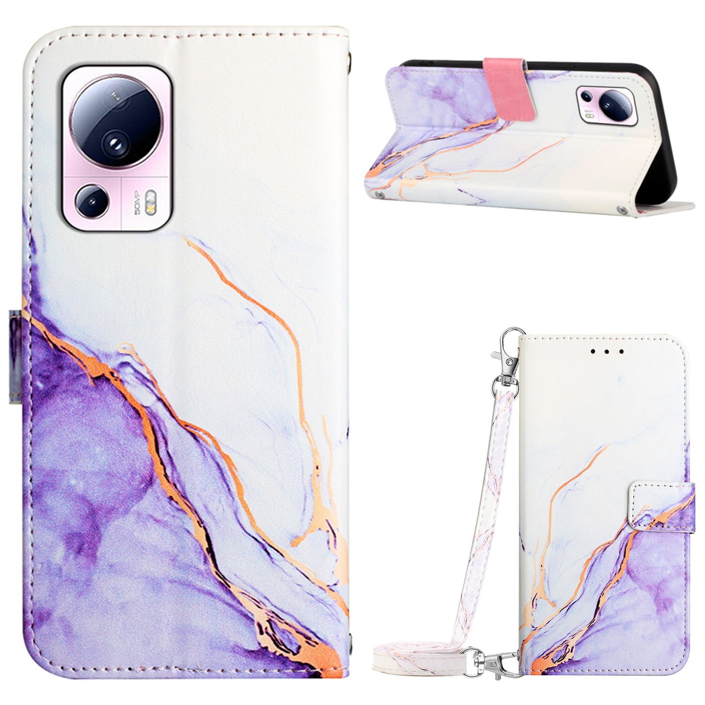 YB Pattern Printing Leather Series-6 Leather Case for Xiaomi 13 Lite / Civi 2 5G Marble Pattern Wallet Stand Anti-drop Cover
