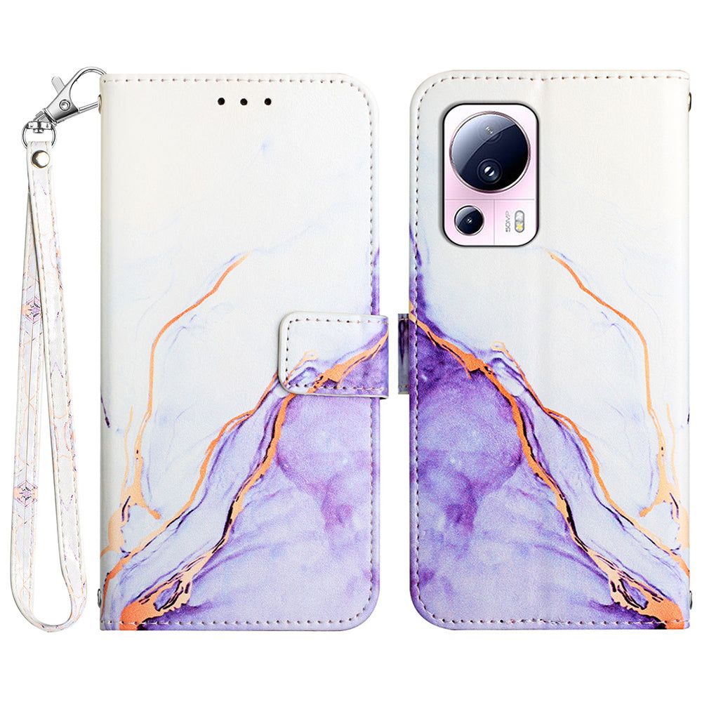 YB Pattern Printing Leather Series-5 For Xiaomi 13 Lite / Civi 2 5G Marble Pattern Stand Wallet Anti-drop Phone Case