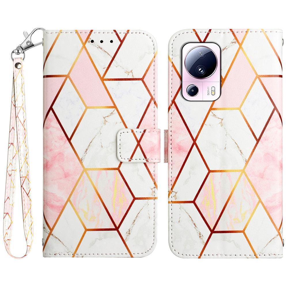 YB Pattern Printing Leather Series-5 For Xiaomi 13 Lite / Civi 2 5G Marble Pattern Stand Wallet Anti-drop Phone Case