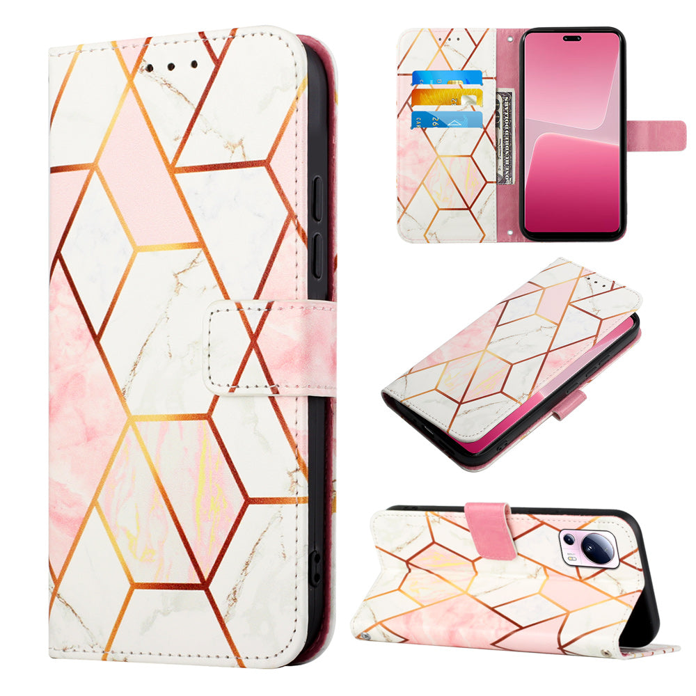 YB Pattern Printing Leather Series-5 For Xiaomi 13 Lite / Civi 2 5G Marble Pattern Stand Wallet Anti-drop Phone Case