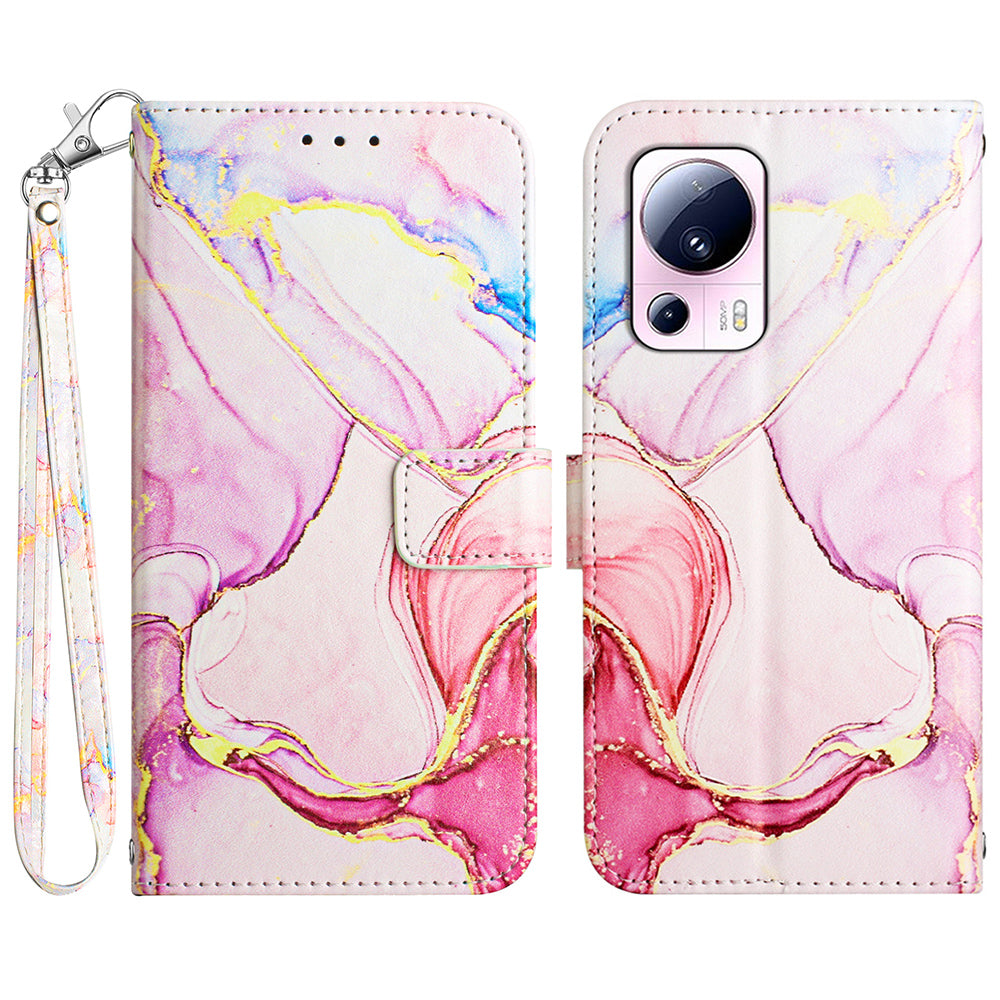 YB Pattern Printing Leather Series-5 For Xiaomi 13 Lite / Civi 2 5G Marble Pattern Stand Wallet Anti-drop Phone Case