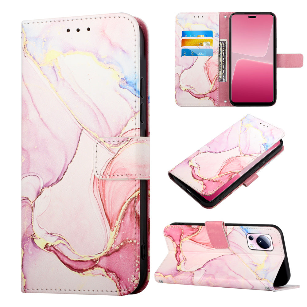 YB Pattern Printing Leather Series-5 For Xiaomi 13 Lite / Civi 2 5G Marble Pattern Stand Wallet Anti-drop Phone Case