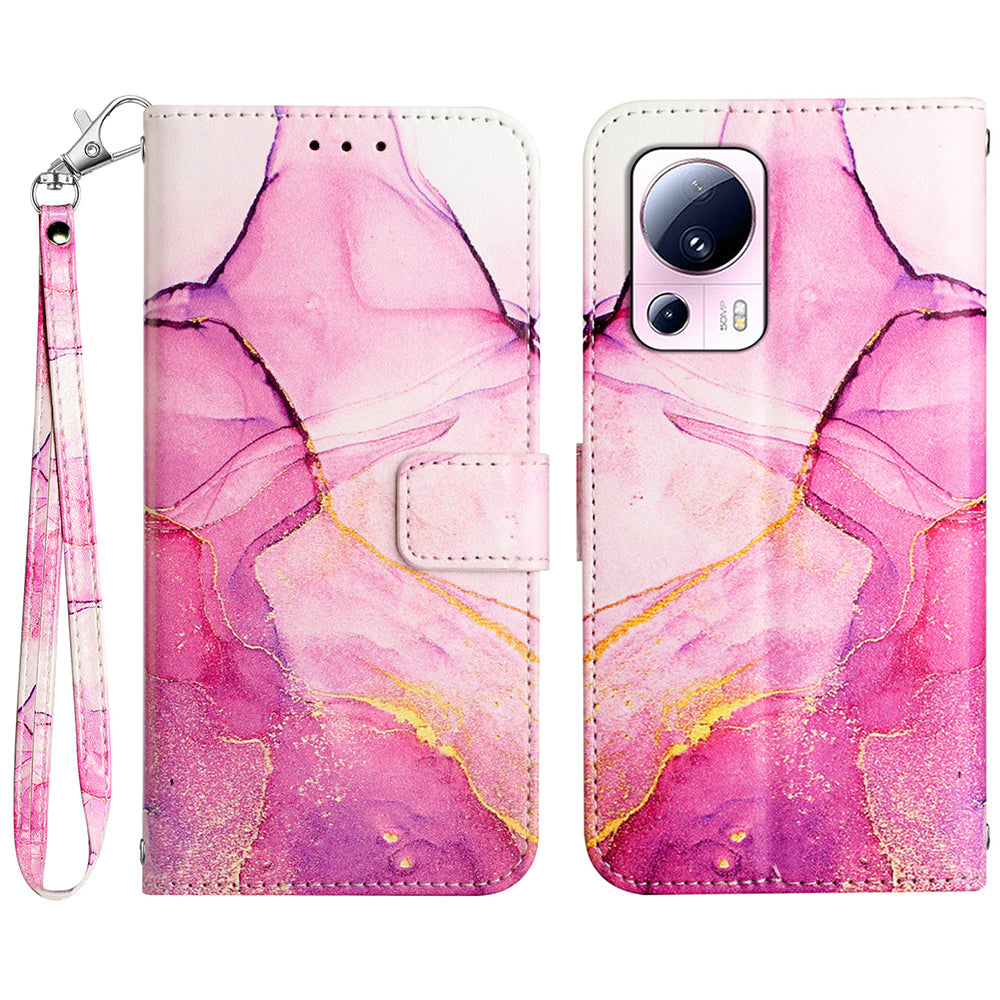 YB Pattern Printing Leather Series-5 For Xiaomi 13 Lite / Civi 2 5G Marble Pattern Stand Wallet Anti-drop Phone Case