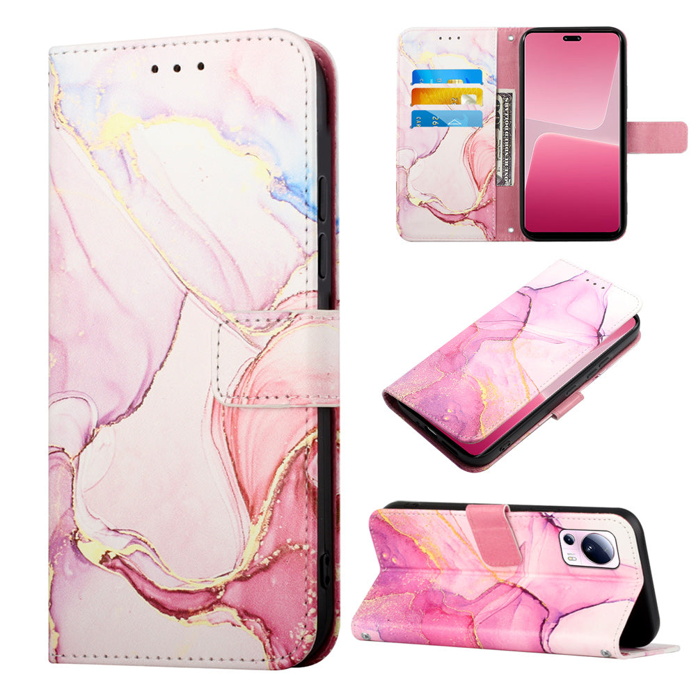 YB Pattern Printing Leather Series-5 For Xiaomi 13 Lite / Civi 2 5G Marble Pattern Stand Wallet Anti-drop Phone Case