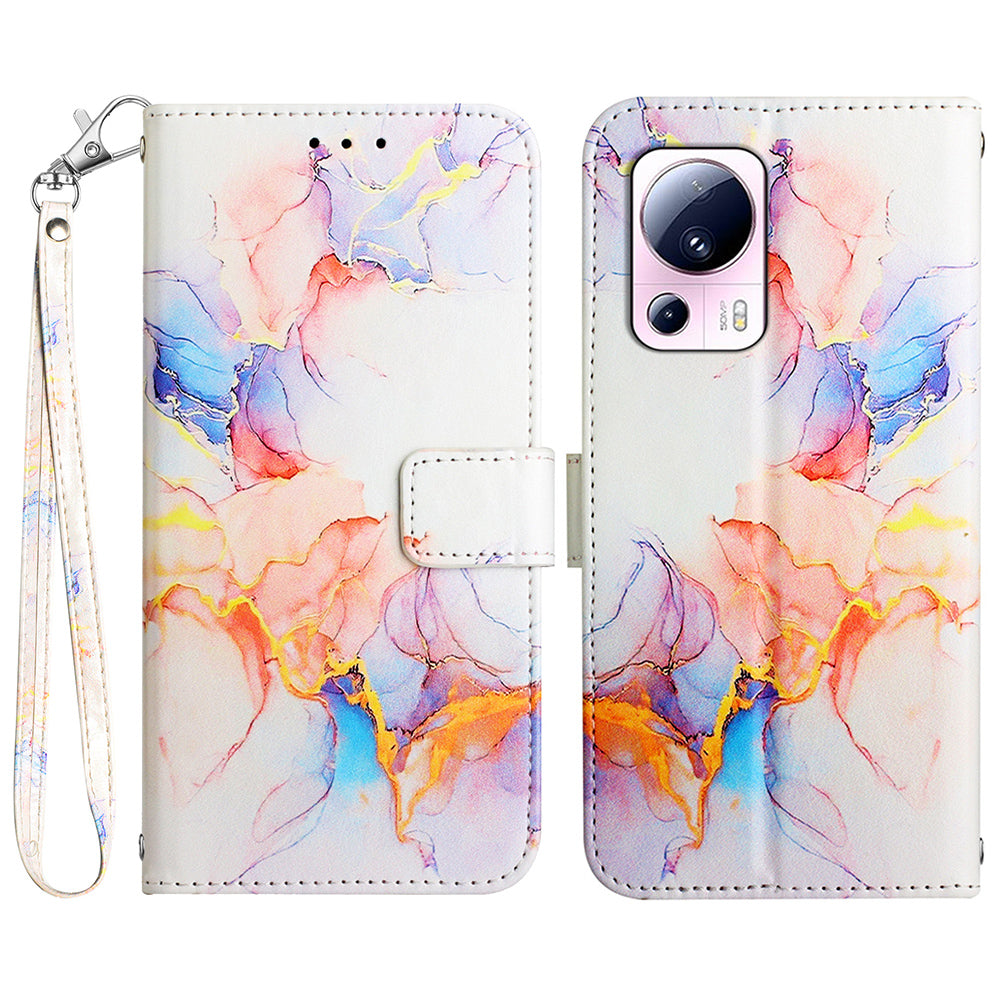 YB Pattern Printing Leather Series-5 For Xiaomi 13 Lite / Civi 2 5G Marble Pattern Stand Wallet Anti-drop Phone Case