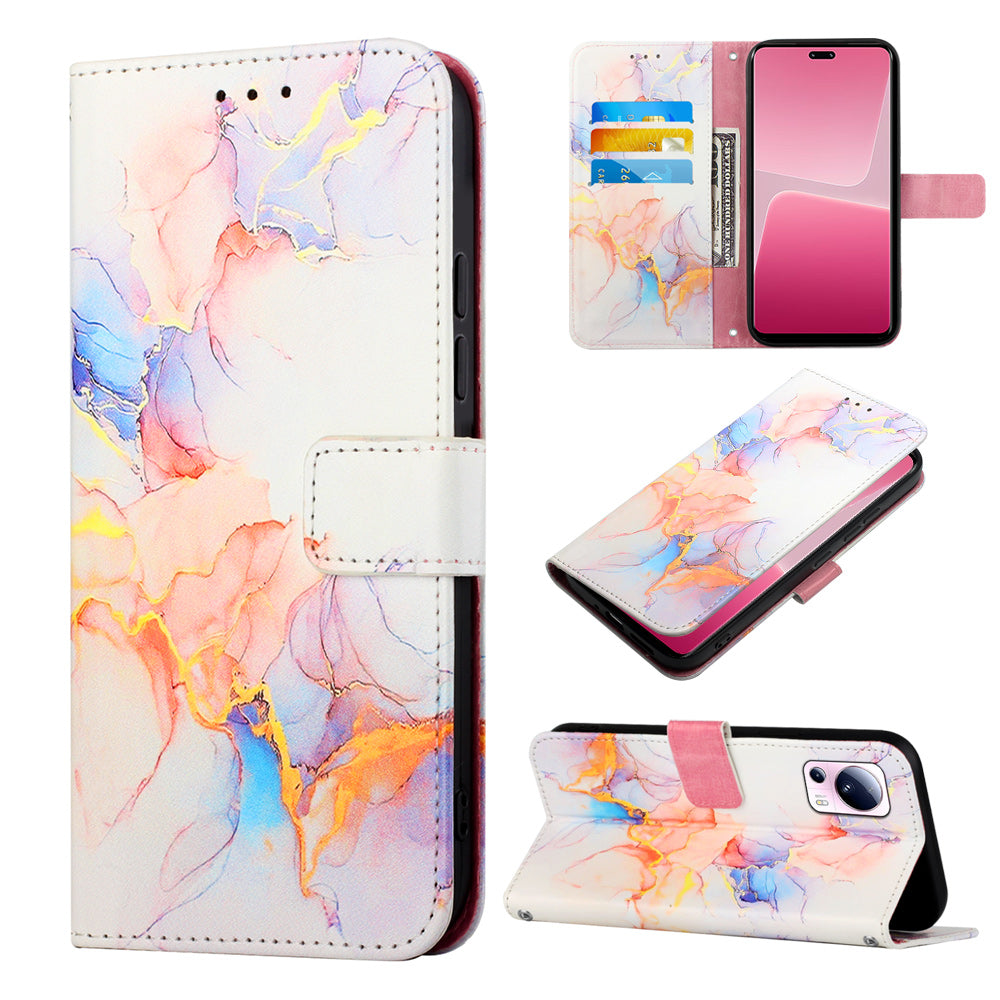 YB Pattern Printing Leather Series-5 For Xiaomi 13 Lite / Civi 2 5G Marble Pattern Stand Wallet Anti-drop Phone Case