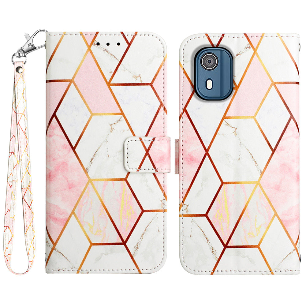 YB Pattern Printing Leather Series-5 for Nokia C02 (TA-1522) Flip Wallet Case Marble Pattern Stand Phone Cover