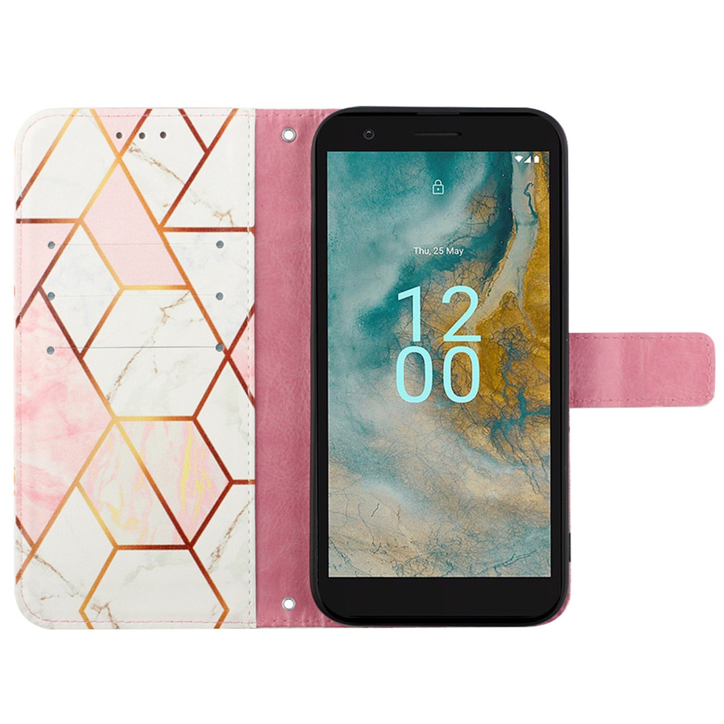 YB Pattern Printing Leather Series-5 for Nokia C02 (TA-1522) Flip Wallet Case Marble Pattern Stand Phone Cover