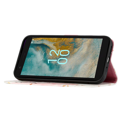 YB Pattern Printing Leather Series-5 for Nokia C02 (TA-1522) Flip Wallet Case Marble Pattern Stand Phone Cover