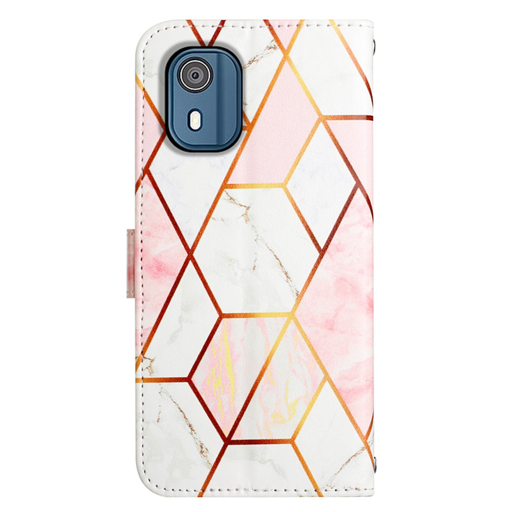 YB Pattern Printing Leather Series-5 for Nokia C02 (TA-1522) Flip Wallet Case Marble Pattern Stand Phone Cover