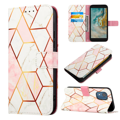 YB Pattern Printing Leather Series-5 for Nokia C02 (TA-1522) Flip Wallet Case Marble Pattern Stand Phone Cover