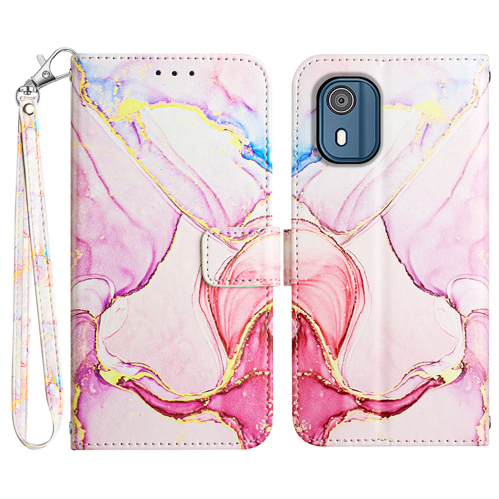 YB Pattern Printing Leather Series-5 for Nokia C02 (TA-1522) Flip Wallet Case Marble Pattern Stand Phone Cover