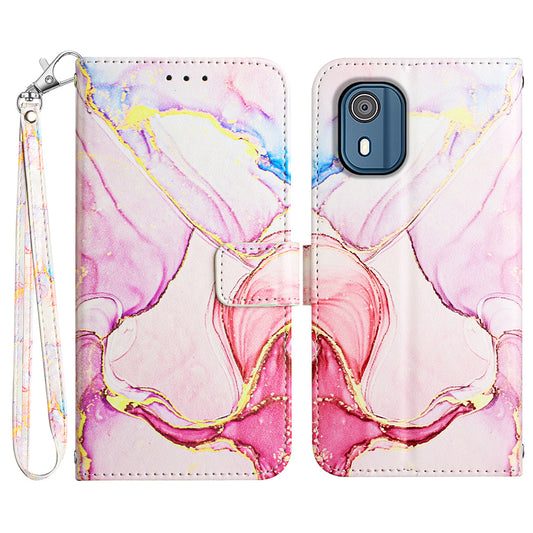 YB Pattern Printing Leather Series-5 for Nokia C02 (TA-1522) Flip Wallet Case Marble Pattern Stand Phone Cover