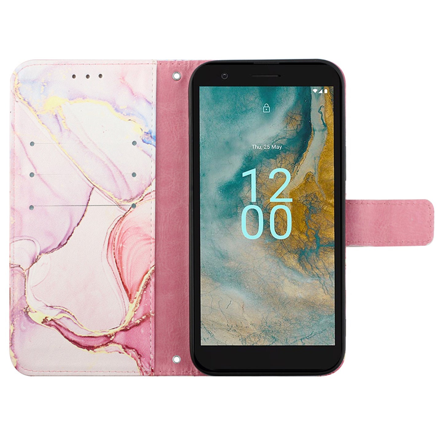 YB Pattern Printing Leather Series-5 for Nokia C02 (TA-1522) Flip Wallet Case Marble Pattern Stand Phone Cover