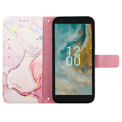 YB Pattern Printing Leather Series-5 for Nokia C02 (TA-1522) Flip Wallet Case Marble Pattern Stand Phone Cover